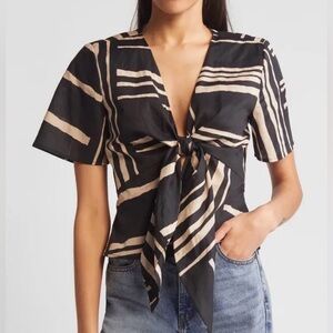 Rails Tia Top Island Stripe Black and Tan Striped Blouse